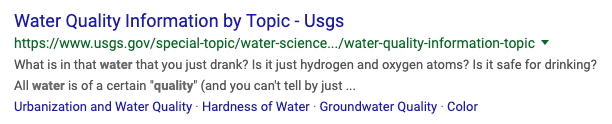 google search result item for water quality